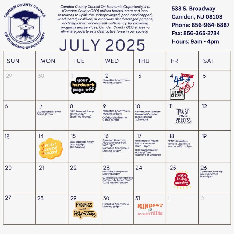 Camden County OEO’s July Calendar