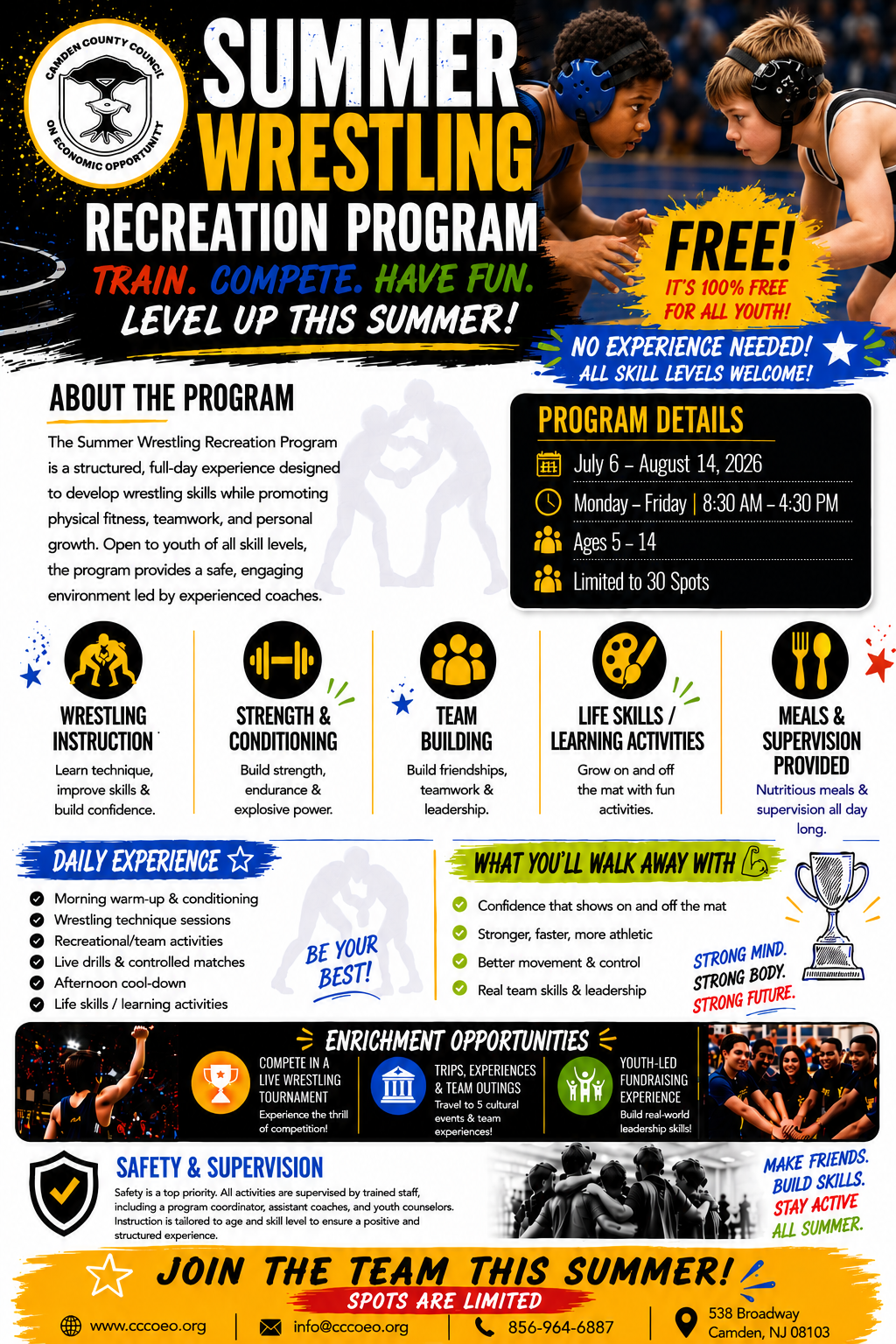 Summer Wrestling Recreation Program Event Flyer